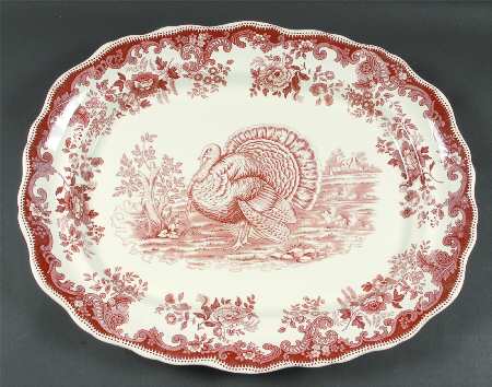 Game Birds-Brown (Floral Border) 19" Oval Serving Platter