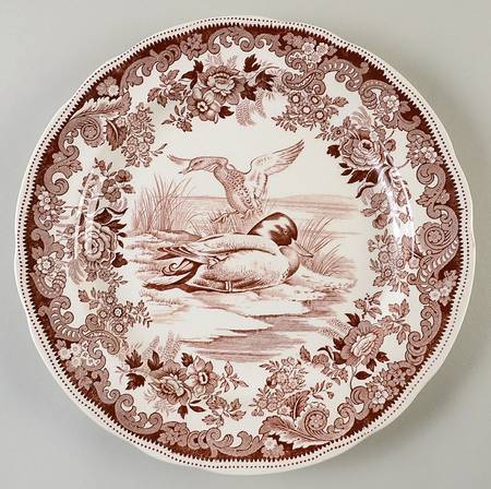 Game Birds-Brown (Floral Border) Dinner Plate