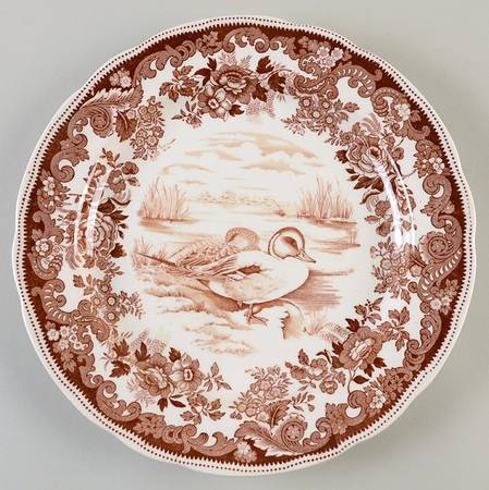 Game Birds-Brown (Floral Border) Dinner Plate