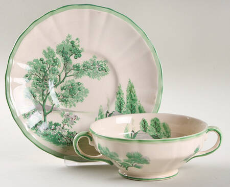 America Beautiful Footed Cream Soup Bowl & Saucer Set