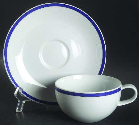 Cafe Classic Blue Flat Cup & Saucer Set