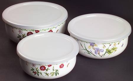 Garden Bloom 3 Metal Bowls & Plastic Lids  (6 5/8",7 1/4",8")