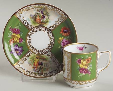 Royal Dresdner Art Green (Panels) Flat Demitasse Cup & Saucer Set