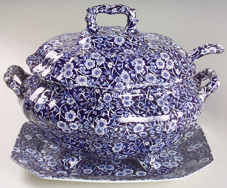 Calico Blue (Crownford Stamp) Tureen & Lid w/Ladle & Underplate