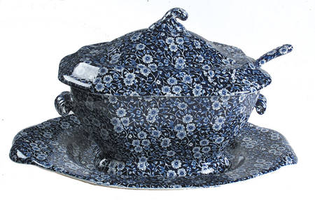Calico Blue (Crownford Stamp) Tureen & Lid w/Ladle & Underplate