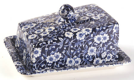 Calico Blue (Crownford Stamp) Cheese Dish with Lid (Wedge)
