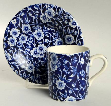 Calico Blue (Crownford Stamp) Flat Demitasse Cup & Saucer Set