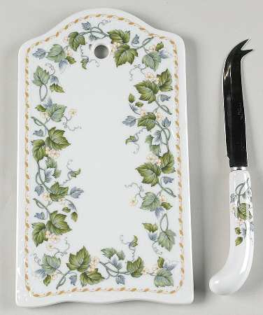 Green Leaf & Blossoms 2 Piece Cheese Dish and Knife Set