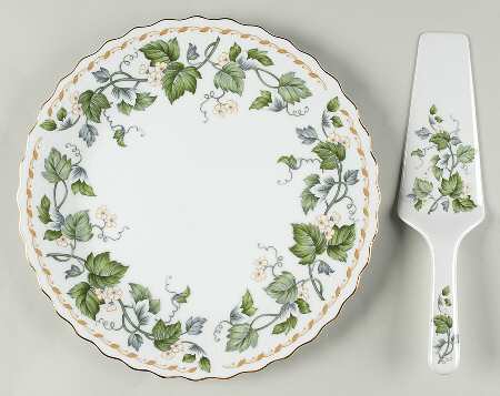 Green Leaf & Blossoms Cake Plate and Server (Boxed Set)