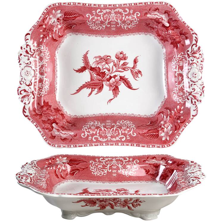 Pink Camilla (Scallop, New Stamp, Microwavable) Rectangular Vegetable Bowl No Lid