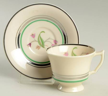Coralbel (Winchester Shape, Platinum Trim) Footed Demitasse Cup & Saucer Set