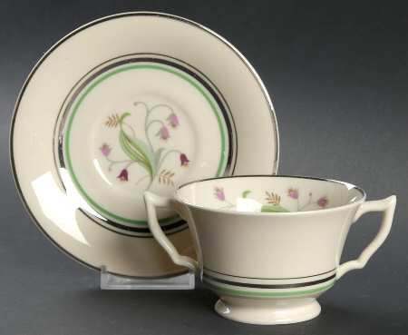 Coralbel (Winchester Shape, Platinum Trim) Footed Bouillon Cup & Saucer