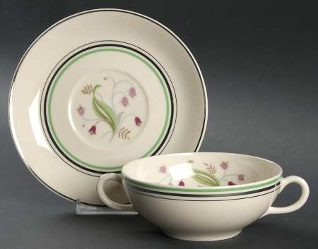 Coralbel (Winchester Shape, Platinum Trim) Flat Cream Soup Bowl & Saucer Set