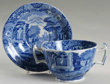 Blue Italian (Older) Footed Bouillon Cup & Saucer