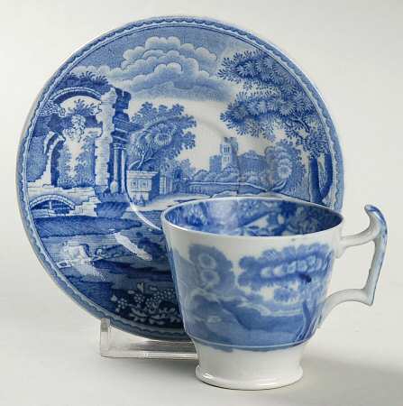 Blue Italian (Older) Footed Demitasse Cup & Saucer Set
