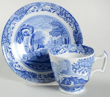 Blue Italian (Older) Footed Demitasse Cup & Saucer Set