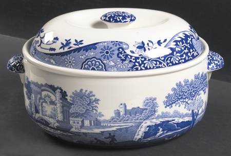 Blue Italian 3 Quart Oval Covered Casserole