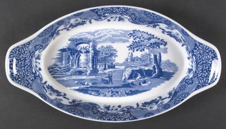 Blue Italian Oval Handled Sole Dish