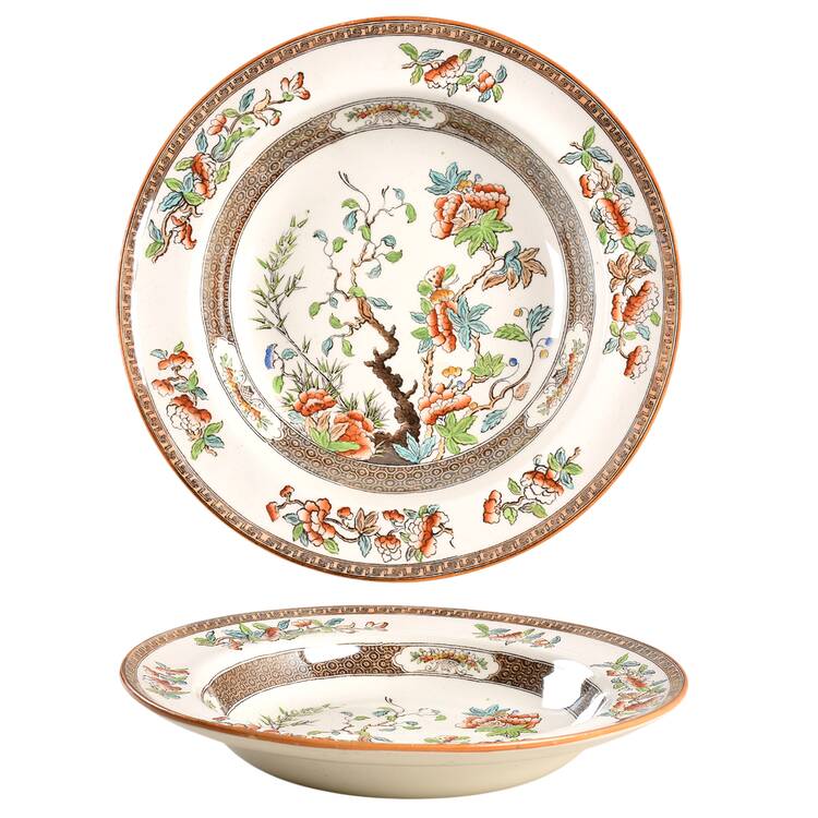 Indian Tree (Rust, Green Blue (Smooth) Rim Soup Bowl