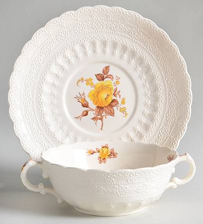 Billingsley Rose Yellow (Jewel) Flat Cream Soup Bowl & Saucer Set