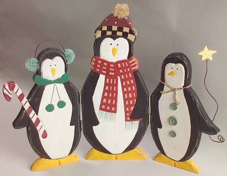 Penguins 3 Part Hinged Wood Display