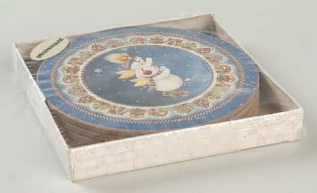 Snow Angel Village 4-Piece Cork Back Round Coaster Set