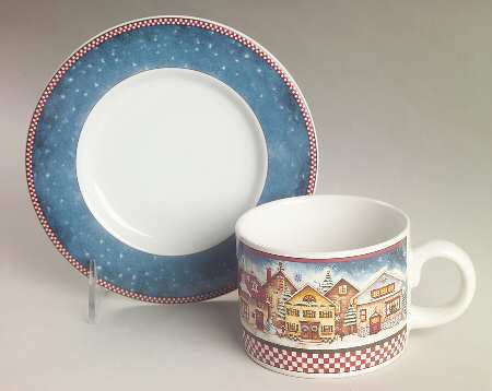 Snow Angel Village Flat Cup & Saucer Set