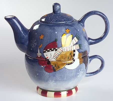 Snow Angel Village Individual Teapot & Lid with Cup