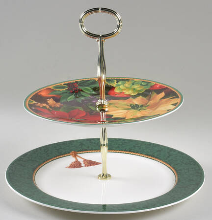 Holiday Abundance 6 5/8"-10"  2 Tiered Serving Tray (Dp, Sp) HC