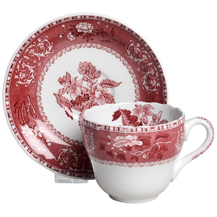 Camilla Red (Earthenware, Newer) Flat Cup & Saucer Set