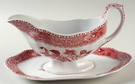 Camilla Red (Earthenware, Newer) Gravy Boat & Underplate