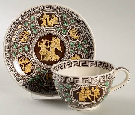 Greek Brown and Yellow Footed Cup & Saucer Set