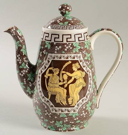 Greek Brown and Yellow Small Coffee Pot & Lid