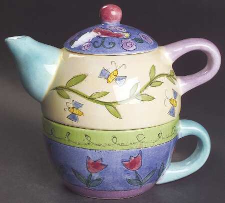 Birds and The Bees Individual Teapot & Lid with Cup