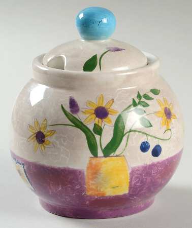 Floral Applique Sugar Bowl & Lid