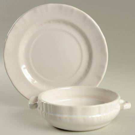 Country White Flat Cream Soup Bowl & Saucer Set