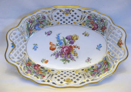 Dresden Line-Bouquet (Pierced) 12" Pierced Oval Bowl