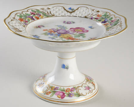 Dresden Line-Bouquet (Pierced) Round Compote (Height X Width)