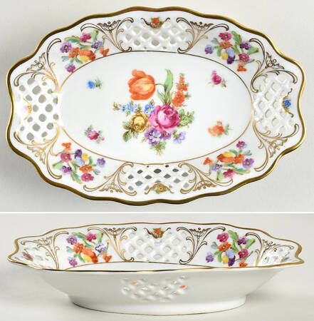 Dresden Line-Bouquet (Pierced) 8" Pierced Oval Bowl