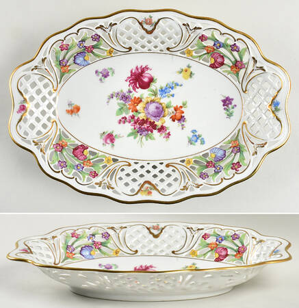 Dresden Line-Bouquet (Pierced) 12" Pierced Oval Bowl