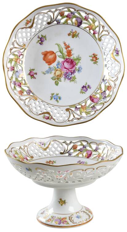 Dresden Line-Bouquet (Pierced) Round Compote (Height X Width)