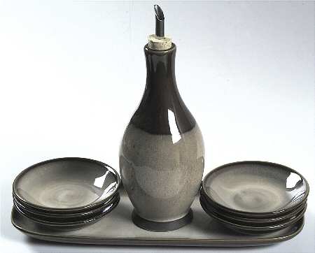 Nova Brown 9-Piece Dipping Set, Oil w/Drizzle, 6 Bowls & Tray