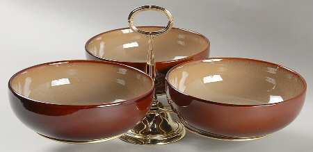 Nova Brown 7" x 12" 3-Part Relish & Metal Stand (CERC) HC