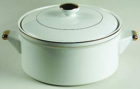 White & Gold 1.75 Qt Round Covered Casserole