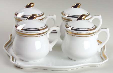 White & Gold Pot De Creme Set (Tray with 4 Pots)