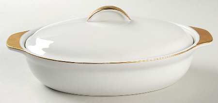 White & Gold 9" Oval Baker & Lid