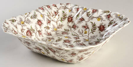 Rosebud Chintz (2-8388, Brown Vine) 9" Square Vegetable Bowl
