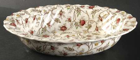 Rosebud Chintz (2-8388, Brown Vine) 10" Oval Vegetable Bowl
