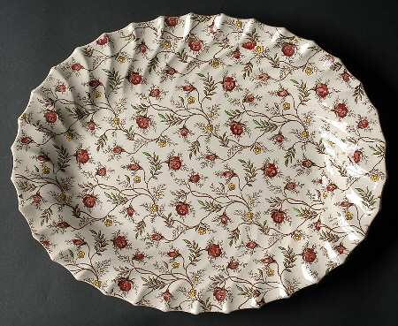 Rosebud Chintz (2-8388, Brown Vine) 14" Oval Serving Platter