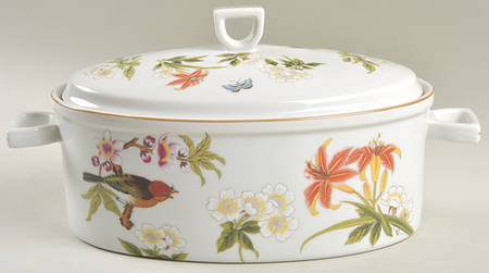 Chinese Garden (Mustard Trim) 2 Quart Oval Covered Casserole